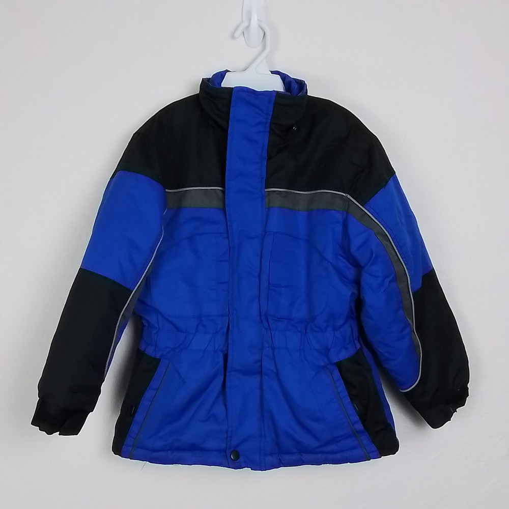 Big Chill‎ Boys S 5/6 Blue Black Parka Coat Water Resistant Jacket Reflective